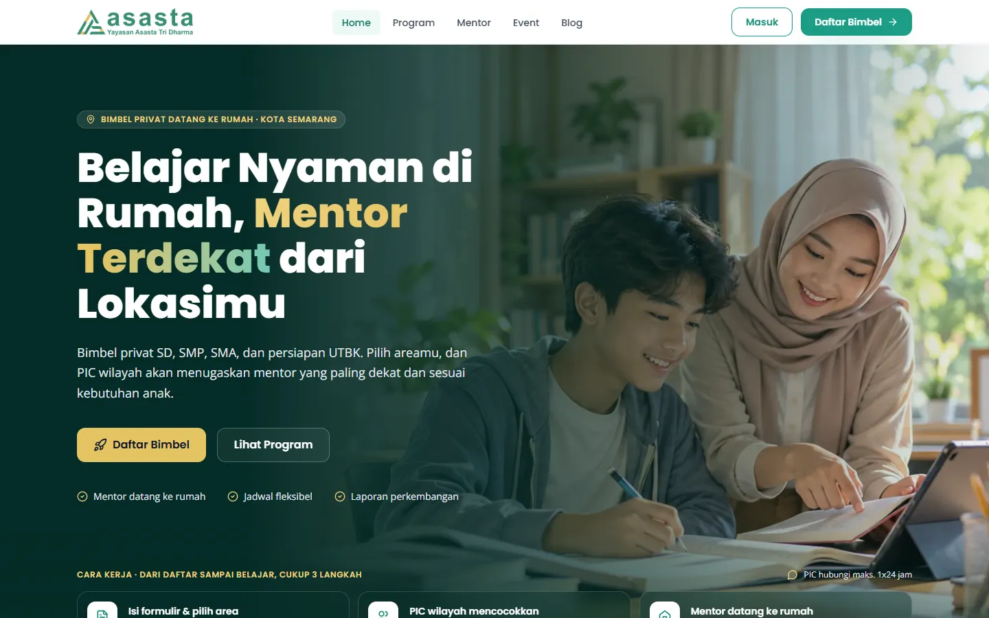 Tampilan website Asasta Academy