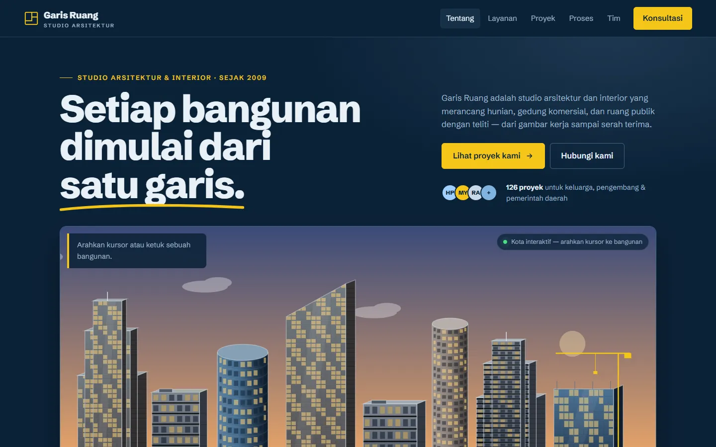 Tampilan website Garis Ruang (Demo)